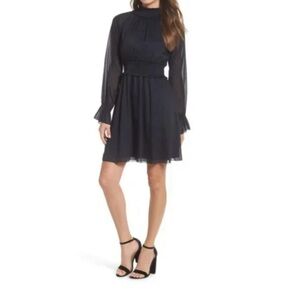 Chelsea28 Navy Long Sleeve Elegant Dress